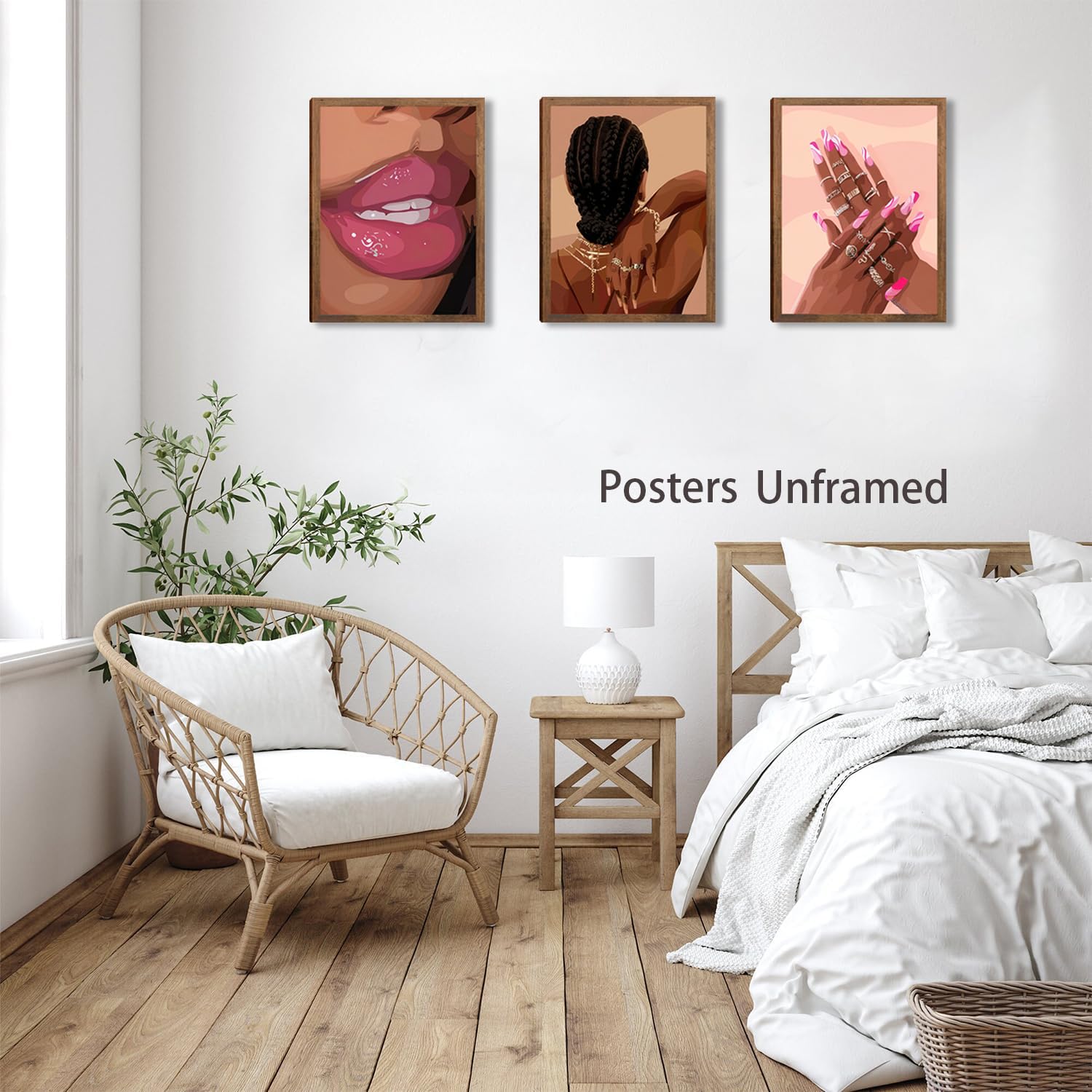 Black Girl Pink Wall Art Aesthetic Set of 3, African American Black Women Canvas Posters Fashion Black Girl Wall Pictures Prints Home Decor，Living Room， Bedroom ，Bathroom Decoration ，12x16In Unframed