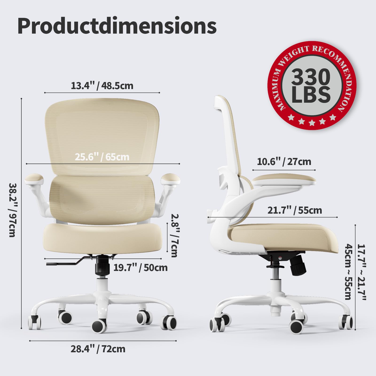TRALT Office Chair - Ergonomic Desk Chair with Adjustable Lumbar Support, Mesh Computer Chair, Executive Chairs for Home Office Comfortable Lumbar Support (White)
