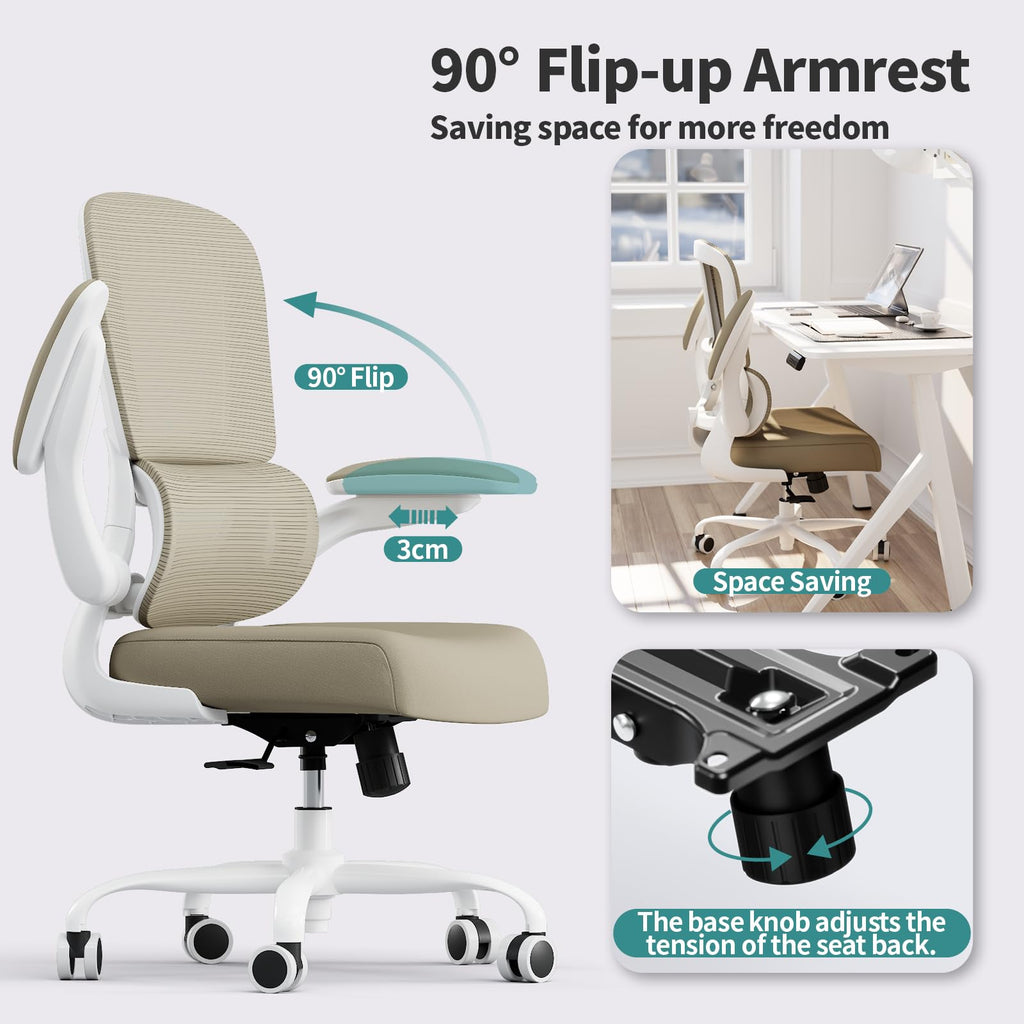 TRALT Office Chair - Ergonomic Desk Chair with Adjustable Lumbar Support, Mesh Computer Chair, Executive Chairs for Home Office Comfortable Lumbar Support (White)