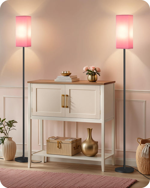 2 Pack Floor Lamp, Pole Lamp with Foot Switch, Modern Standing Lamp Lampshade, Minimalist Freestanding Lamp (Bulb Not Included), for Living Room, Bedroom Office, Black and Beige E07LDP205