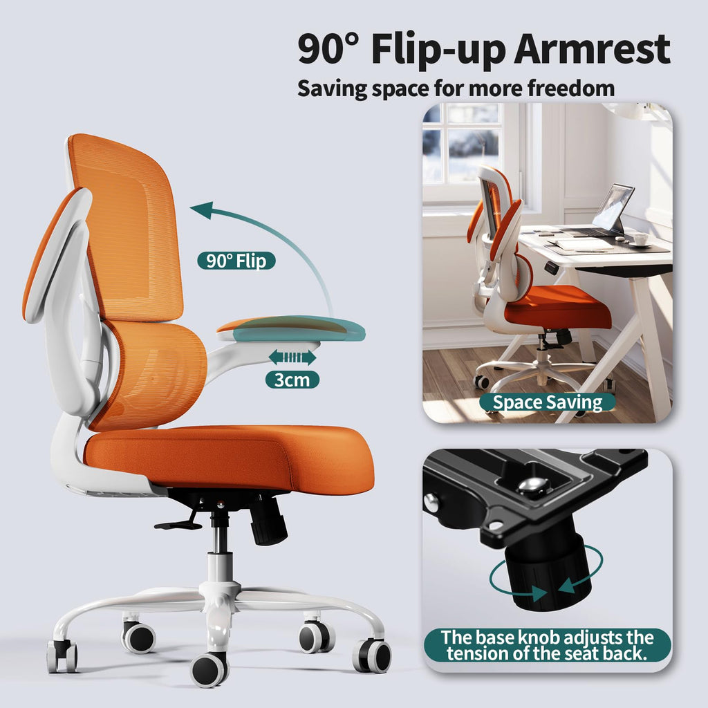 TRALT Office Chair - Ergonomic Desk Chair with Adjustable Lumbar Support, Mesh Computer Chair, Executive Chairs for Home Office Comfortable Lumbar Support (White)