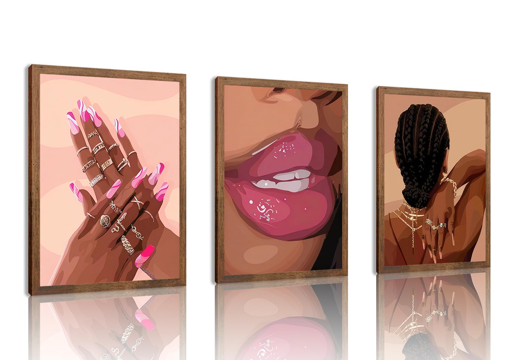 Black Girl Pink Wall Art Aesthetic Set of 3, African American Black Women Canvas Posters Fashion Black Girl Wall Pictures Prints Home Decor，Living Room， Bedroom ，Bathroom Decoration ，12x16In Unframed