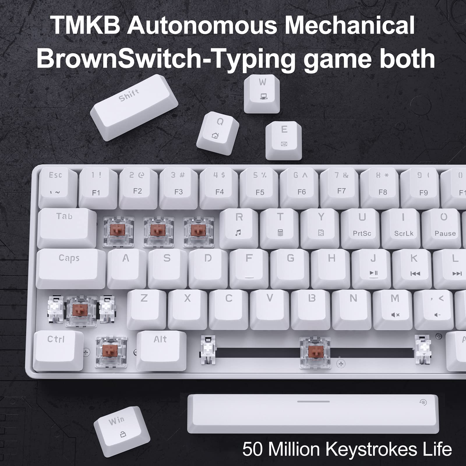 DIERYA T68SE 60% Gaming Mechanical Keyboard,Ultra Compact Mini 68 Key with Red Switches Wired Keyboard,Anti-Ghosting Keys, for Windows Laptops and PC Gamers,White