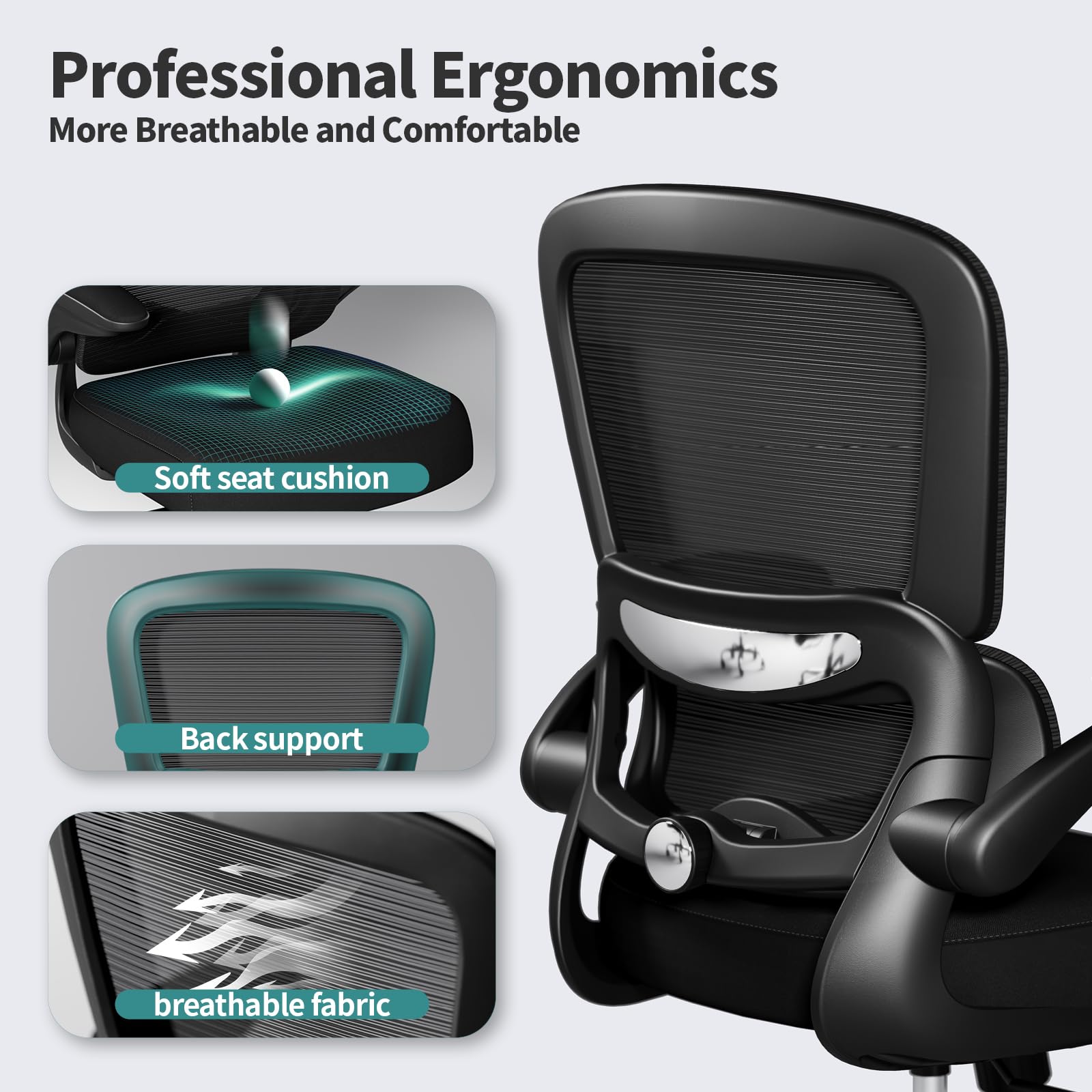 TRALT Office Chair - Ergonomic Desk Chair with Adjustable Lumbar Support, Mesh Computer Chair, Executive Chairs for Home Office Comfortable Lumbar Support (White)