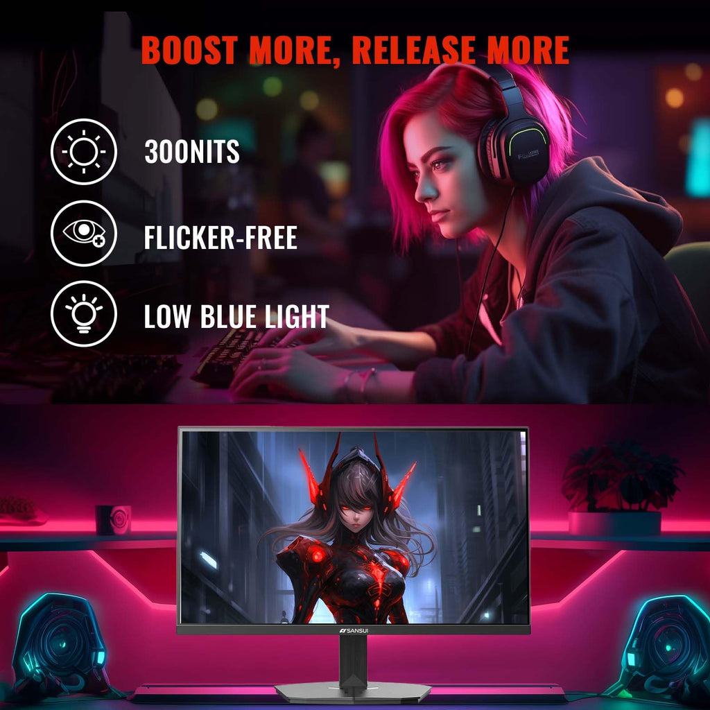 SANSUI 27 Inch Curved 240Hz Gaming Monitor FHD 1080P, 1500R Curve Computer Monitor, 130% sRGB, 4000:1 Contrast, HDR, FreeSync, MPRT 1Ms, Low Blue Light, HDMI DP Ports, Metal Stand, DP Cable Incl.