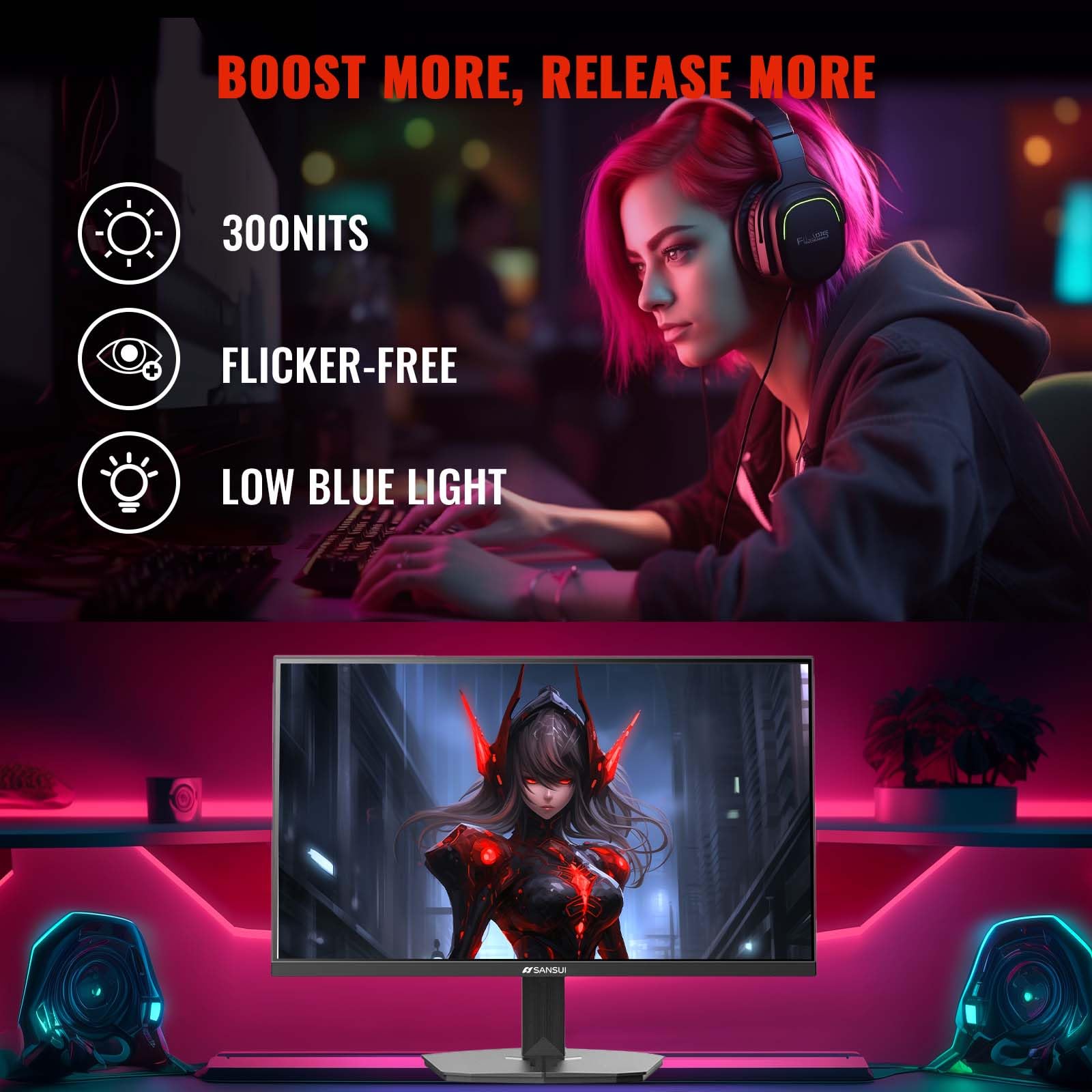 SANSUI 27 Inch Curved 240Hz Gaming Monitor FHD 1080P, 1500R Curve Computer Monitor, 130% sRGB, 4000:1 Contrast, HDR, FreeSync, MPRT 1Ms, Low Blue Light, HDMI DP Ports, Metal Stand, DP Cable Incl.