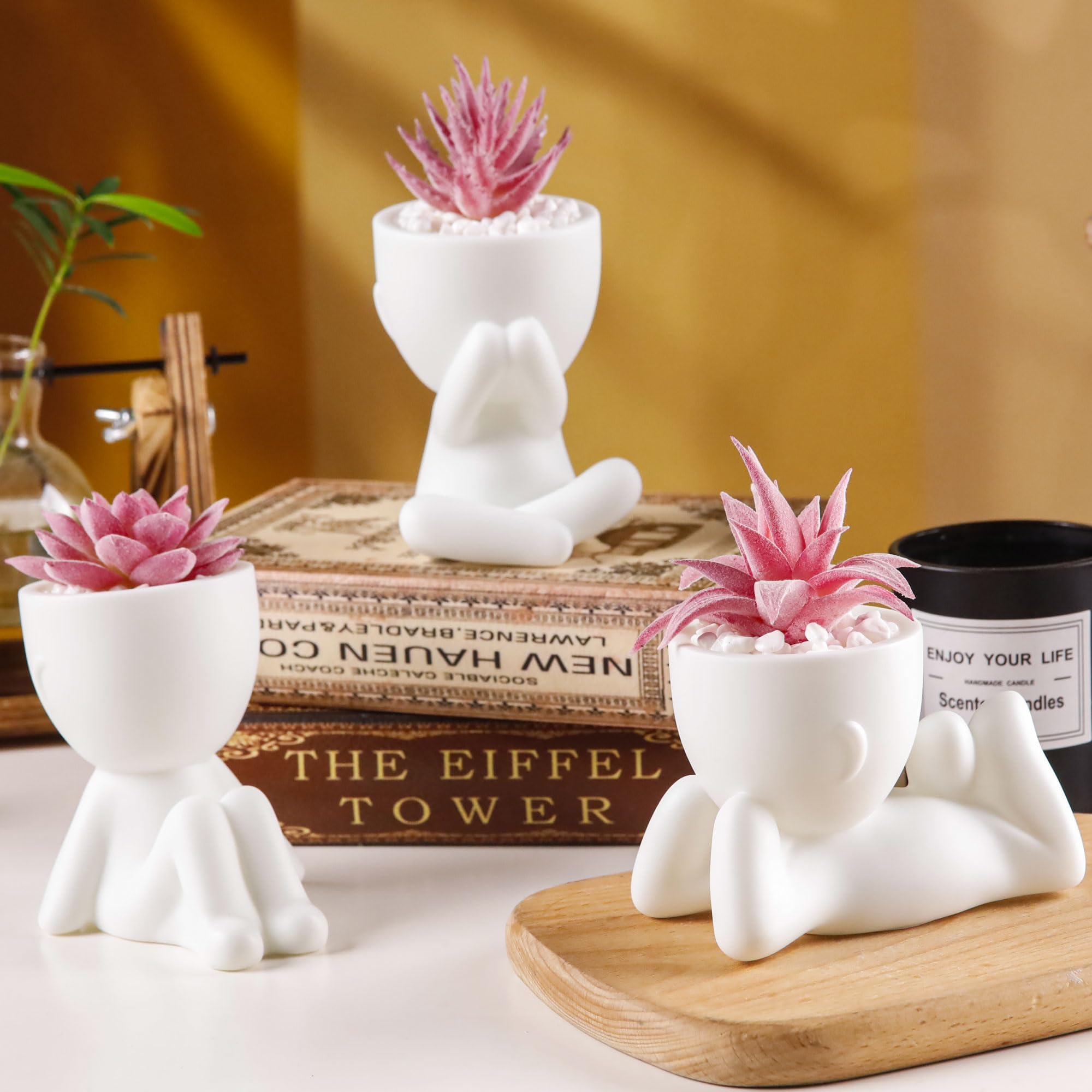 Der Rose 3pcs Fake Succulents Plants Artificial for Black Bathroom Bedroom Home Living Room Halloween Decor Aesthetic Indoor