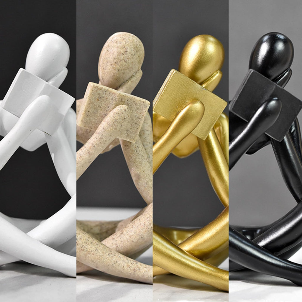 Jinkoozz Gold Reading Women Statue, Thinker Sculptures, Abstract Art Ornament, Modern Aesthetic Figurine Decoration, Suitable for Home Living Room Bedroom Office Shelf Table Desk Bookshelf Decor