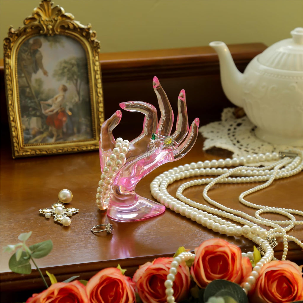 Maxsirui Hand Form Ring Holder Jewelry Display Organization Rack Bracelet Ring Watch Stand Support Aesthetic Y2k Room Decor (Rose Red)