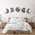 Jetec 5 Pcs Moon Phase Wall Art Decor Wall Pediments Hanging Wooden Phase Spiritual Bedroom Nordic Boho Lunar Aesthetic Art for Living Room Dorm Apartment Ornament (Black,10.6 Inch,Flower)