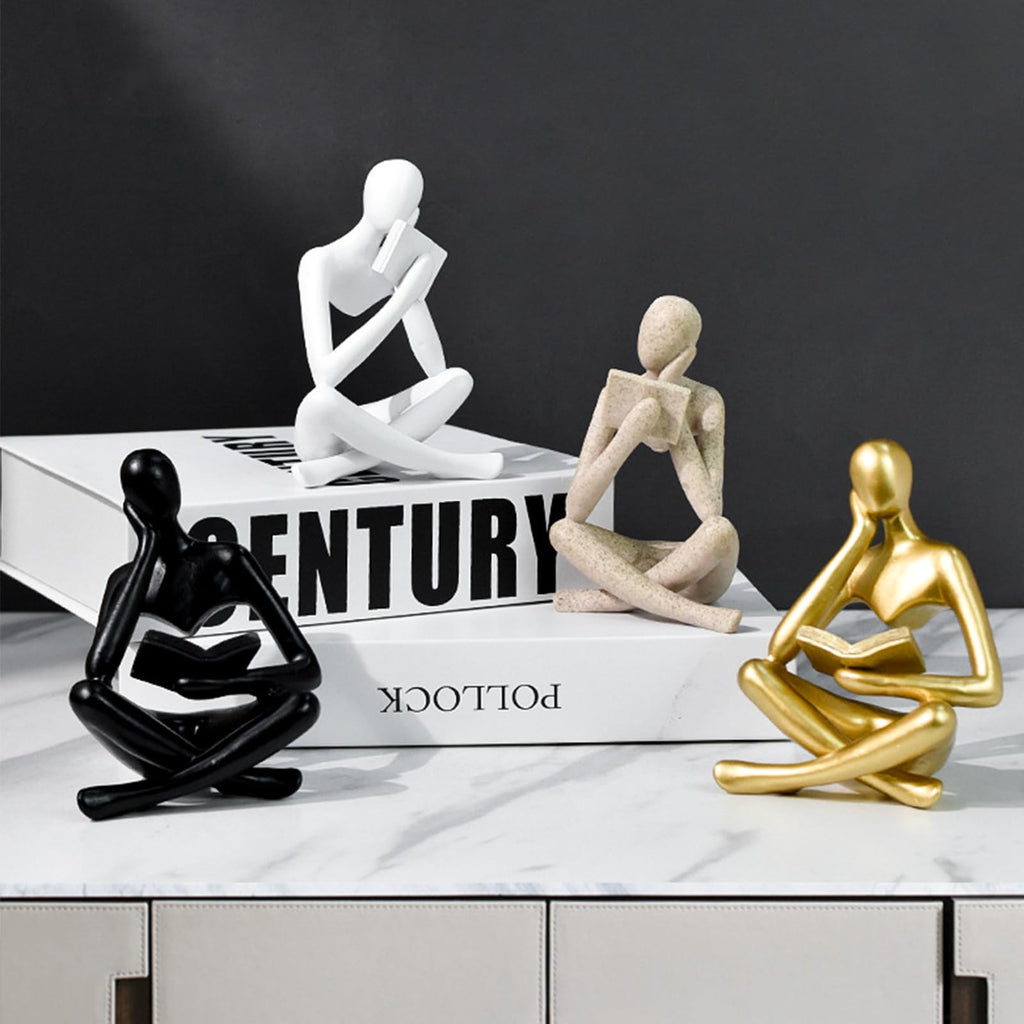 Jinkoozz Gold Reading Women Statue, Thinker Sculptures, Abstract Art Ornament, Modern Aesthetic Figurine Decoration, Suitable for Home Living Room Bedroom Office Shelf Table Desk Bookshelf Decor