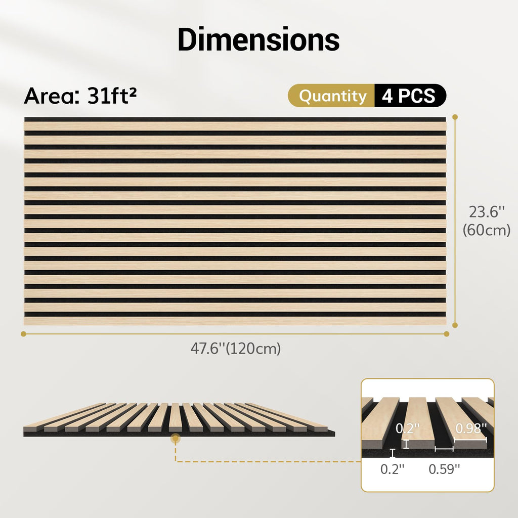 TONOR Wood Slatwall Panels, 4 Pack 47.2" x 23.6"/ 120 x60cm(31ft²) Acoustic Wall Panels, Wood Slat Acoustic Panels for Noise Cancelling and Decoration, Living Room, Bedroom, Office, Walnut