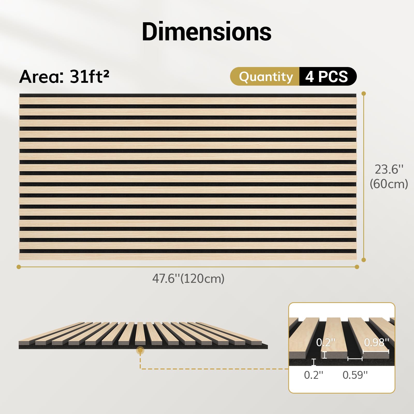 TONOR Wood Slatwall Panels, 4 Pack 47.2" x 23.6"/ 120 x60cm(31ft²) Acoustic Wall Panels, Wood Slat Acoustic Panels for Noise Cancelling and Decoration, Living Room, Bedroom, Office, Walnut