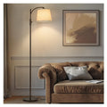 AIDENOEY Fully Dimmable Floor Lamp for Living Room，Standing Lamp Rotary Switch with Table&Linen Beige Shade，Golden Tall Lamps for Bedroom with Adjust Head，9W LED Bulb Included