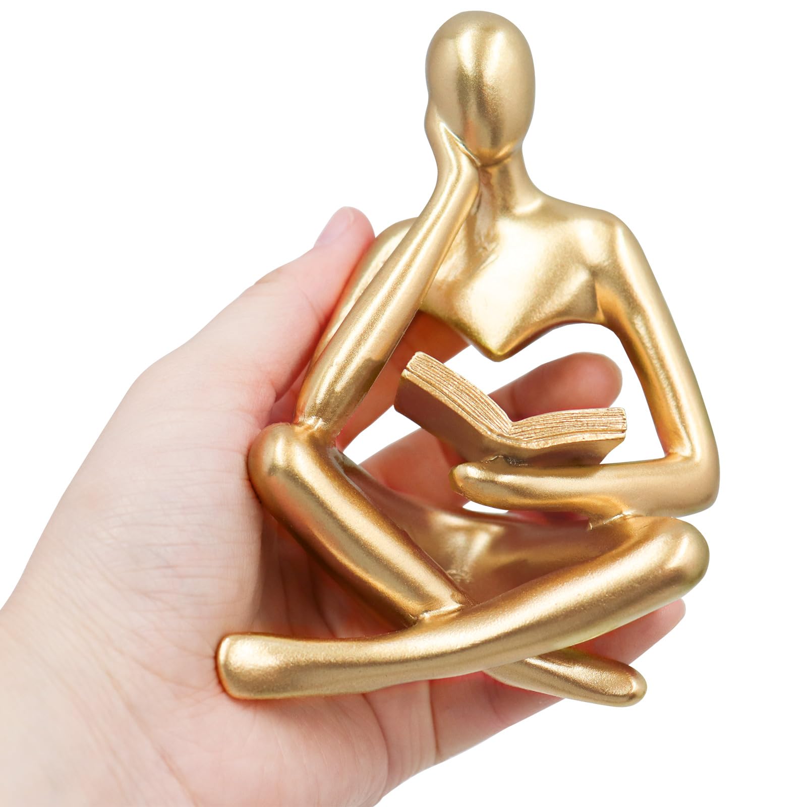 Jinkoozz Gold Reading Women Statue, Thinker Sculptures, Abstract Art Ornament, Modern Aesthetic Figurine Decoration, Suitable for Home Living Room Bedroom Office Shelf Table Desk Bookshelf Decor