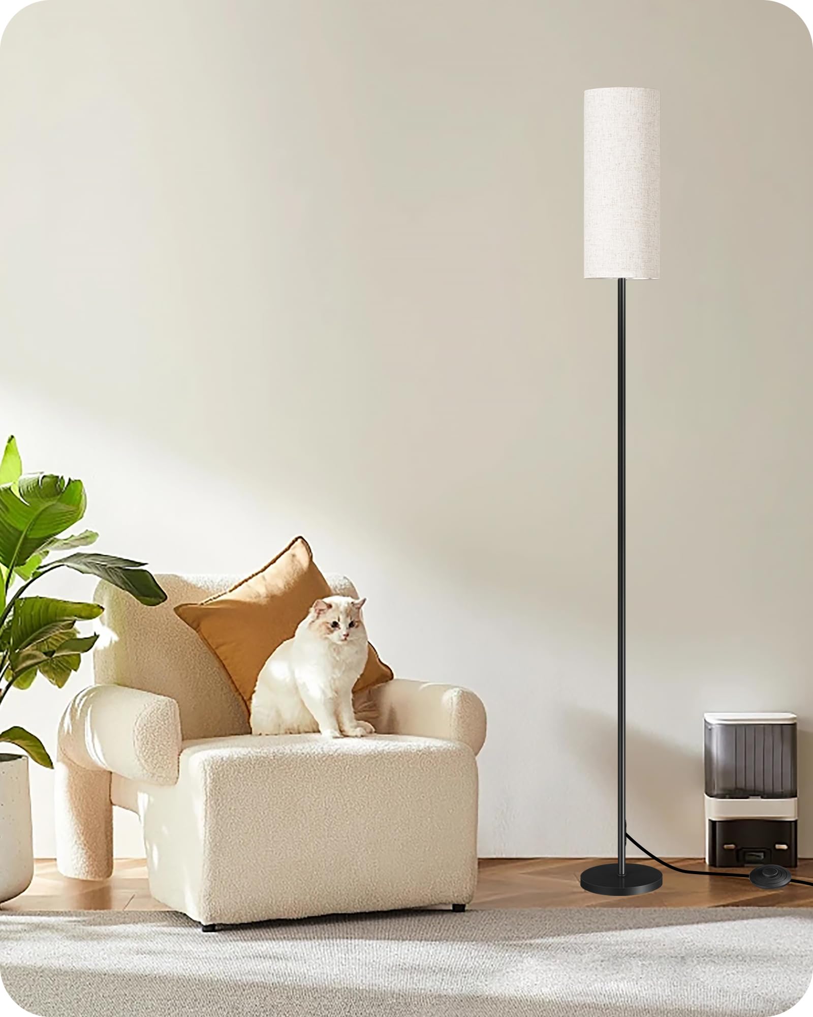 2 Pack Floor Lamp, Pole Lamp with Foot Switch, Modern Standing Lamp Lampshade, Minimalist Freestanding Lamp (Bulb Not Included), for Living Room, Bedroom Office, Black and Beige E07LDP205
