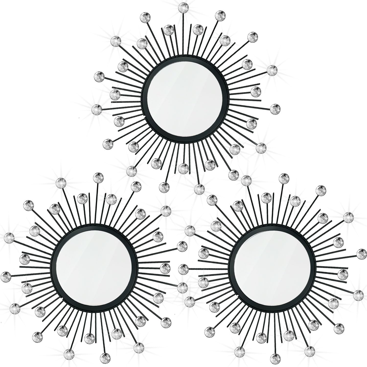 3 Pack Metal Mirrors for Wall Sunburst Wall Mirrors Home Décor Decorative Hanging Wall Art for Living Room Bedroom Entryway (Gold, Flower+Sunburst)