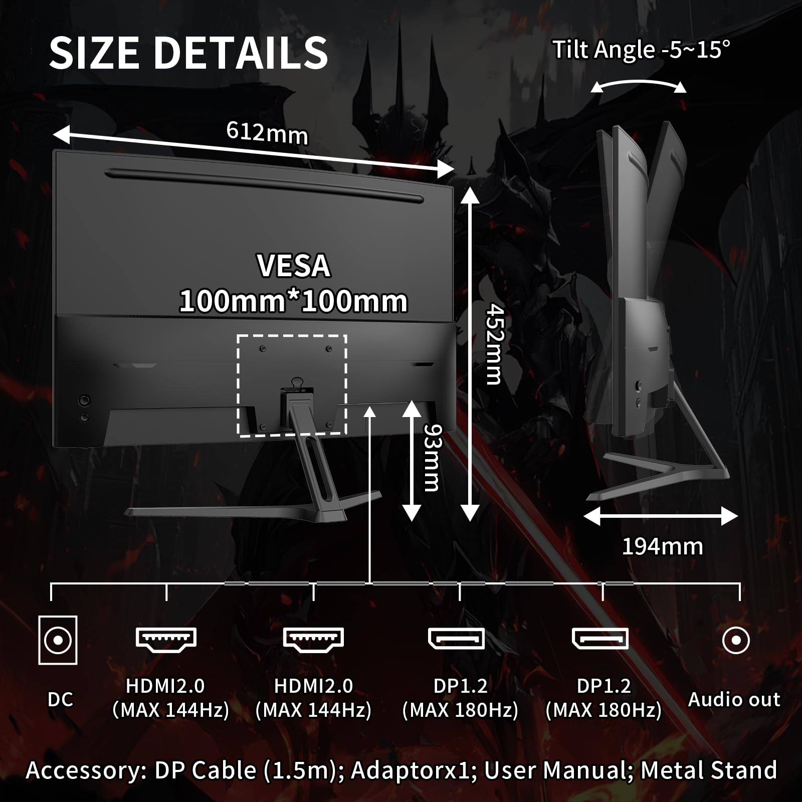 SANSUI 27 Inch Curved 240Hz Gaming Monitor FHD 1080P, 1500R Curve Computer Monitor, 130% sRGB, 4000:1 Contrast, HDR, FreeSync, MPRT 1Ms, Low Blue Light, HDMI DP Ports, Metal Stand, DP Cable Incl.