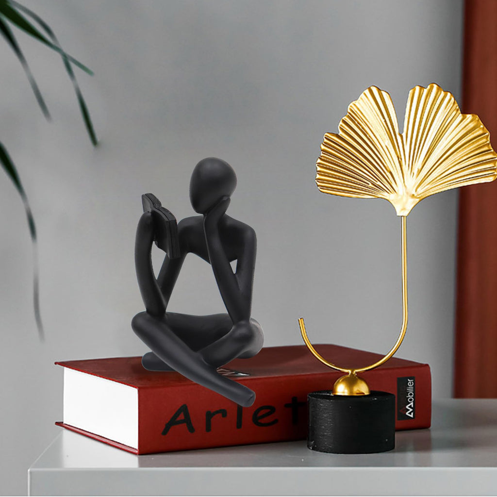 Jinkoozz Gold Reading Women Statue, Thinker Sculptures, Abstract Art Ornament, Modern Aesthetic Figurine Decoration, Suitable for Home Living Room Bedroom Office Shelf Table Desk Bookshelf Decor