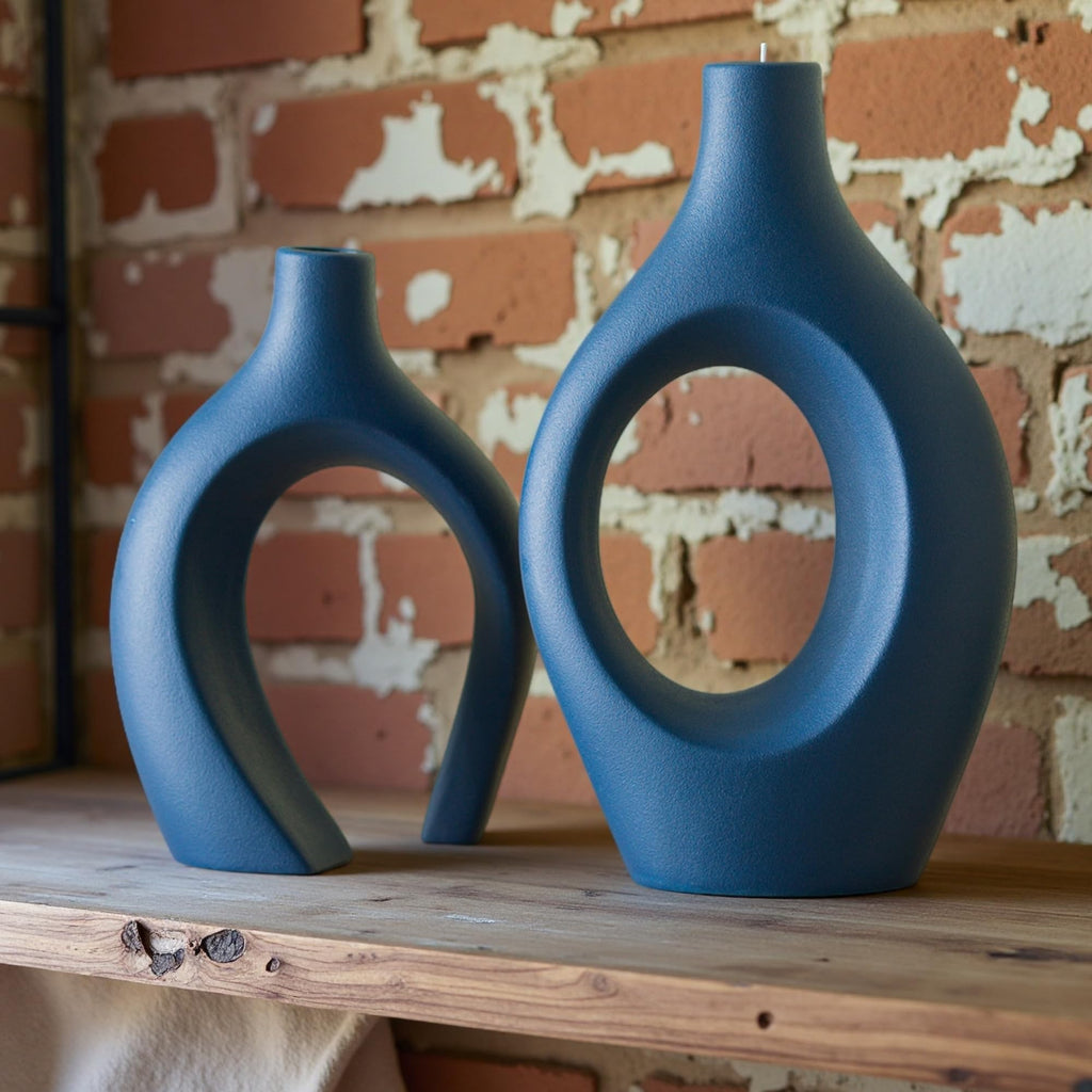 Lvases Snuggle Hollow Ceramic Vase Set of 2, Nordic Modern Boho ins Style Decorative Ceramic Aesthetic Flower Vase for Home Decor (Milky White W 6.3" X H 8.4")