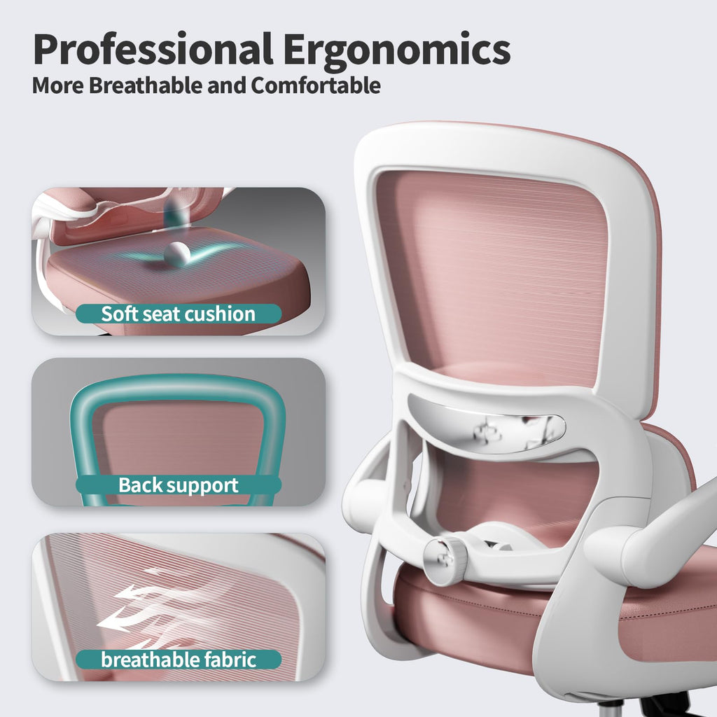TRALT Office Chair - Ergonomic Desk Chair with Adjustable Lumbar Support, Mesh Computer Chair, Executive Chairs for Home Office Comfortable Lumbar Support (White)