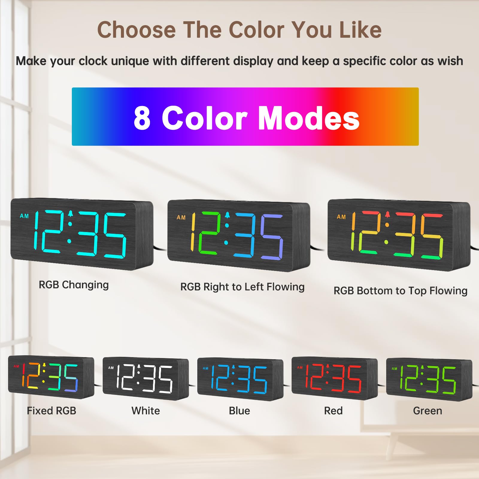 DreamSky Wooden Digital Alarm Clock for Bedroom - Desk Clock for Living Room with Large Numbers, Dimmer, Loud Alarm for Heavy Sleepers with Volume Control, DST, Office Wood Decor (Plug in Clock)