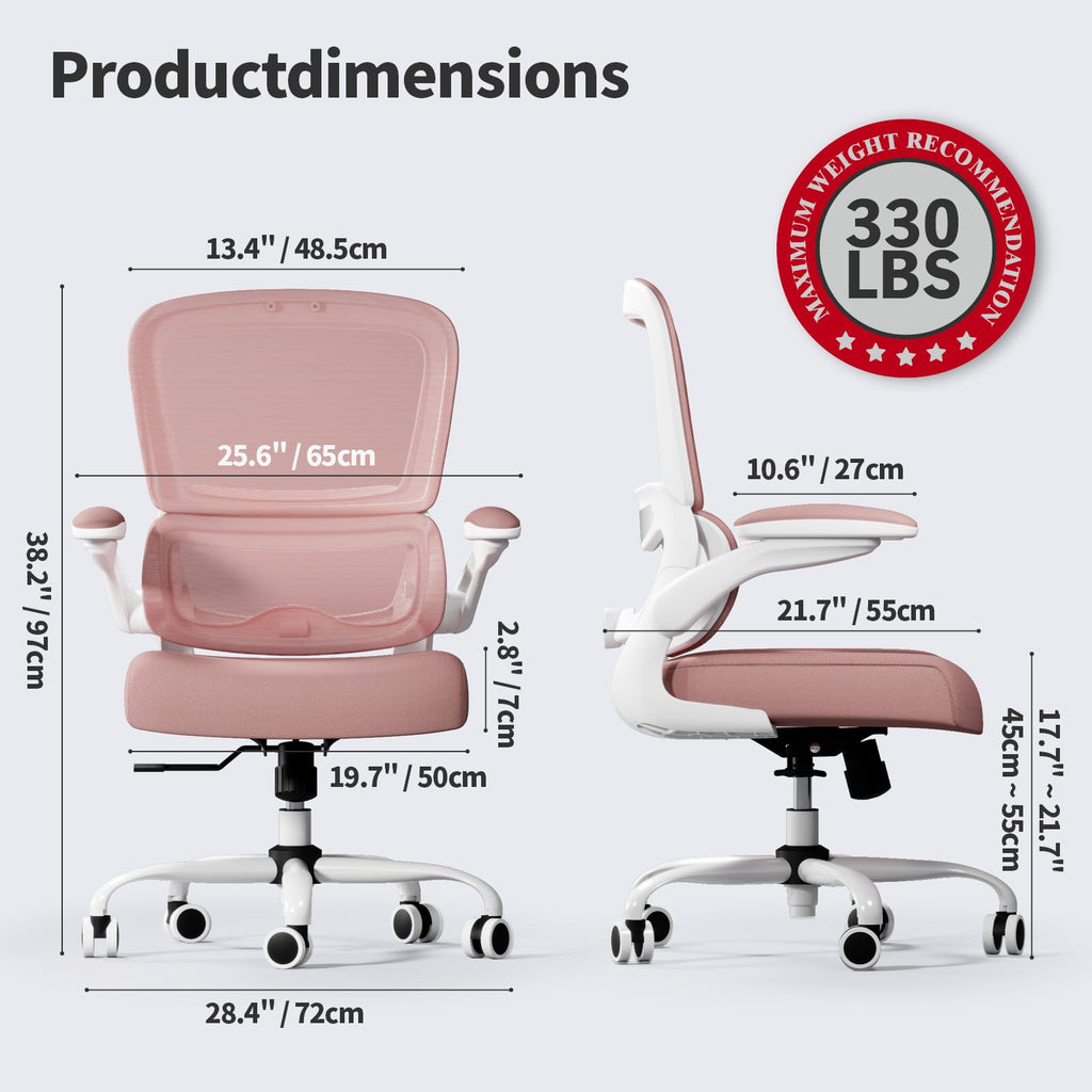 TRALT Office Chair - Ergonomic Desk Chair with Adjustable Lumbar Support, Mesh Computer Chair, Executive Chairs for Home Office Comfortable Lumbar Support (White)