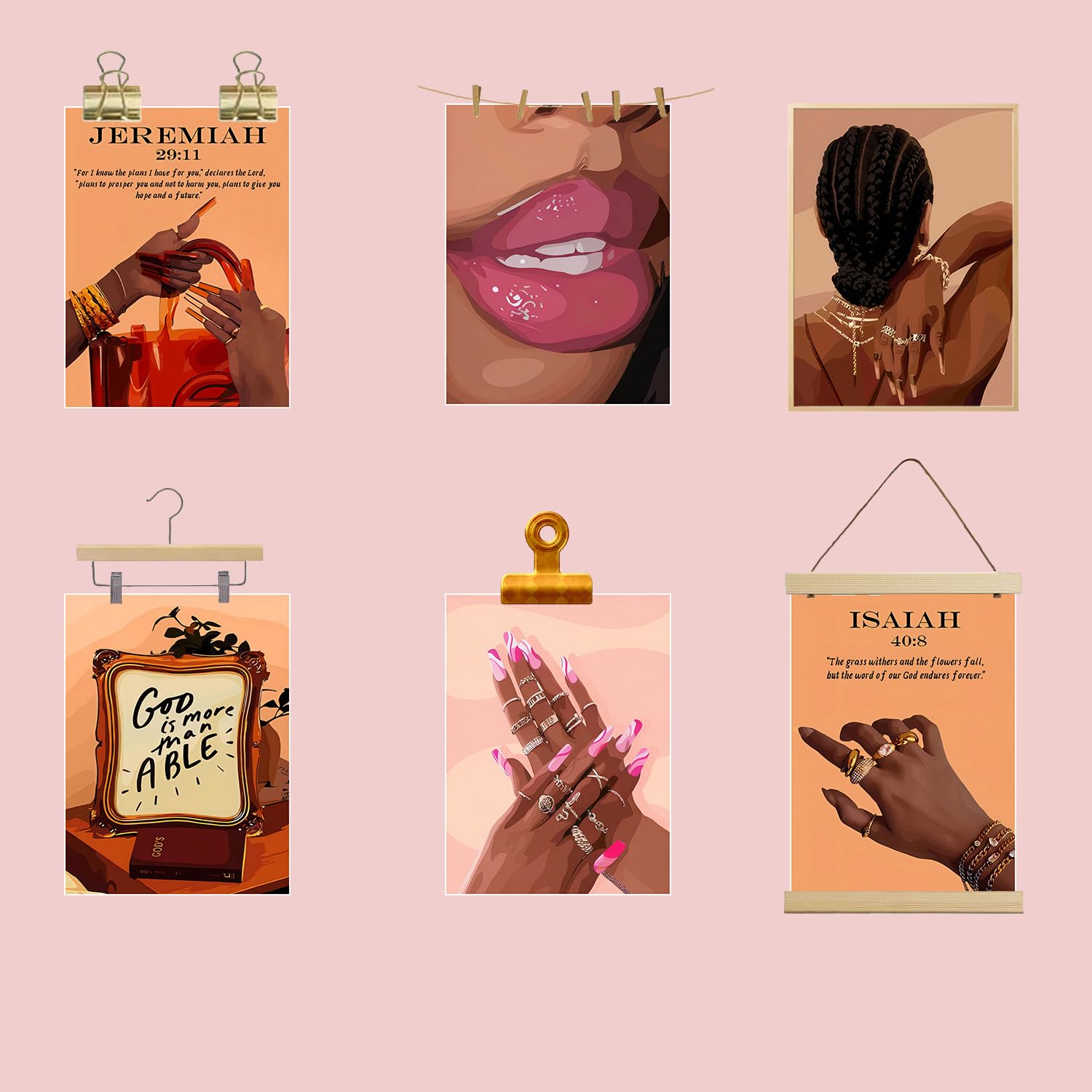 Black Girl Pink Wall Art Aesthetic Set of 3, African American Black Women Canvas Posters Fashion Black Girl Wall Pictures Prints Home Decor，Living Room， Bedroom ，Bathroom Decoration ，12x16In Unframed