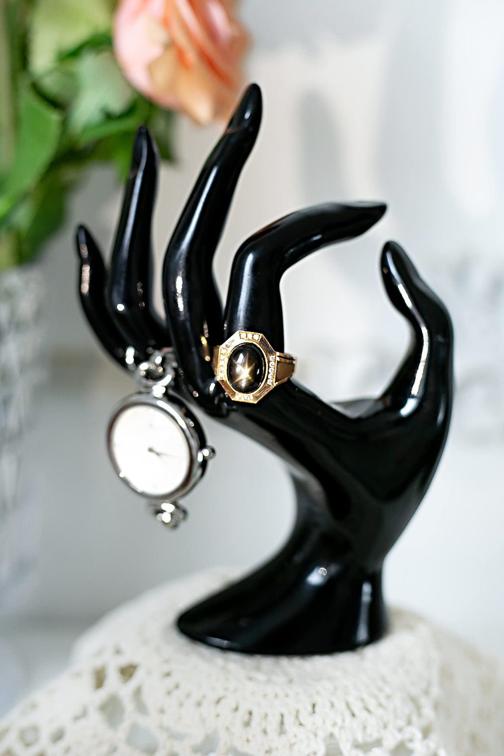 Maxsirui Hand Form Ring Holder Jewelry Display Organization Rack Bracelet Ring Watch Stand Support Aesthetic Y2k Room Decor (Rose Red)