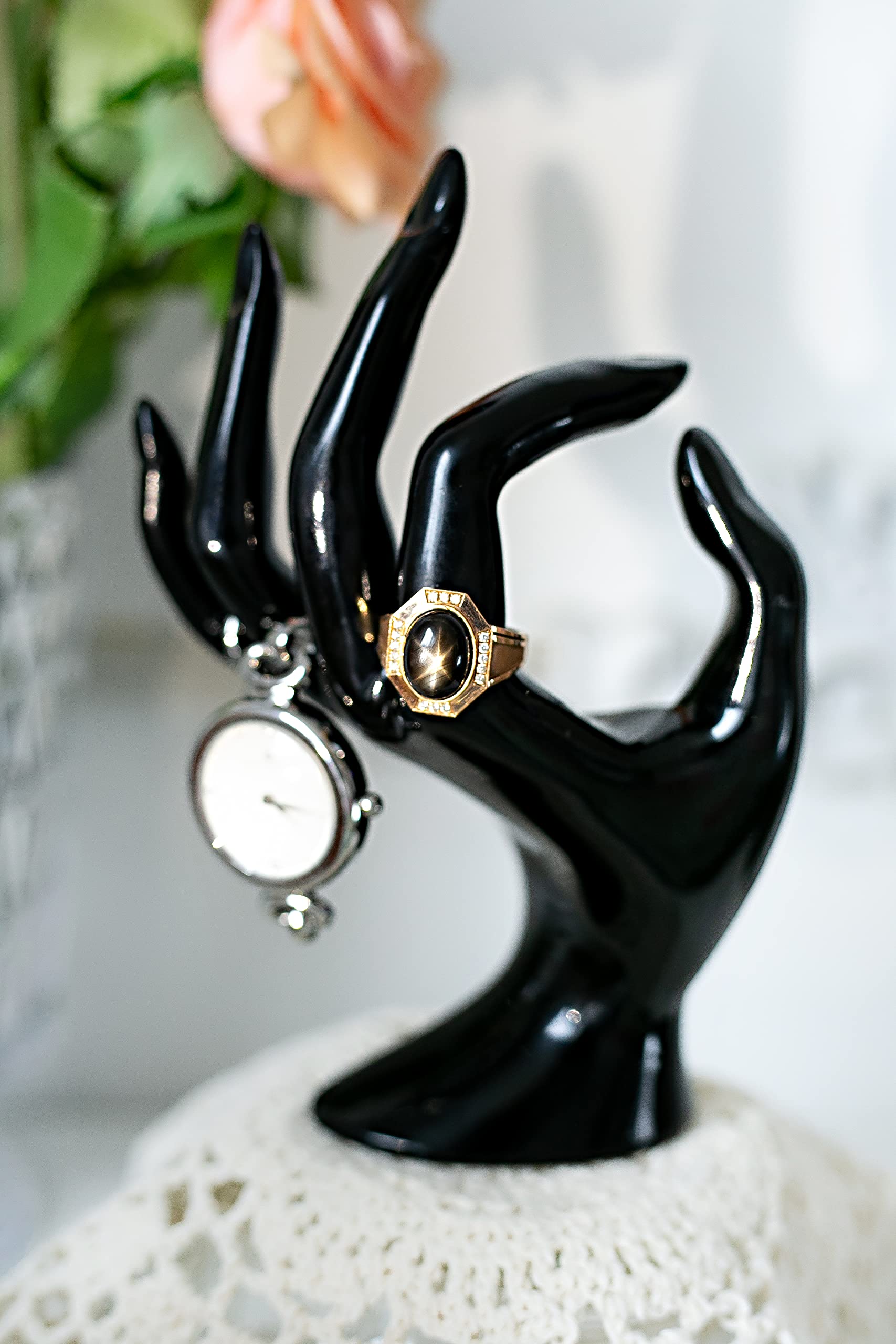 Maxsirui Hand Form Ring Holder Jewelry Display Organization Rack Bracelet Ring Watch Stand Support Aesthetic Y2k Room Decor (Rose Red)