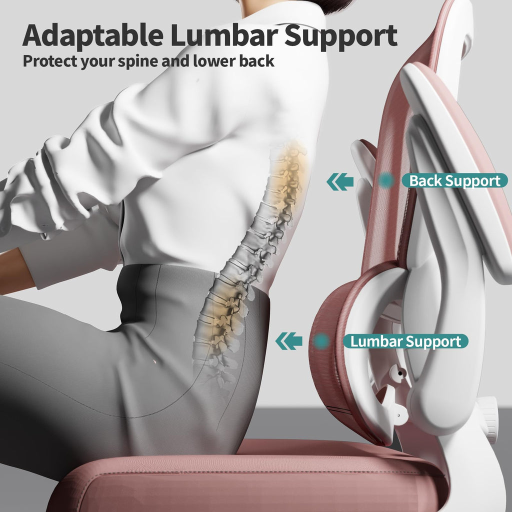 TRALT Office Chair - Ergonomic Desk Chair with Adjustable Lumbar Support, Mesh Computer Chair, Executive Chairs for Home Office Comfortable Lumbar Support (White)