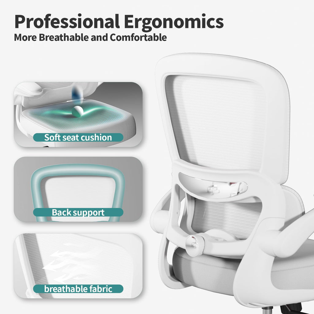 TRALT Office Chair - Ergonomic Desk Chair with Adjustable Lumbar Support, Mesh Computer Chair, Executive Chairs for Home Office Comfortable Lumbar Support (White)