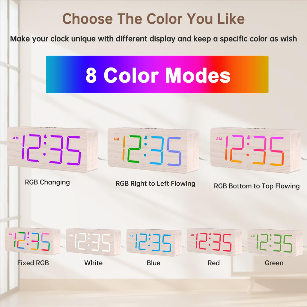 DreamSky Wooden Digital Alarm Clock for Bedroom - Desk Clock for Living Room with Large Numbers, Dimmer, Loud Alarm for Heavy Sleepers with Volume Control, DST, Office Wood Decor (Plug in Clock)