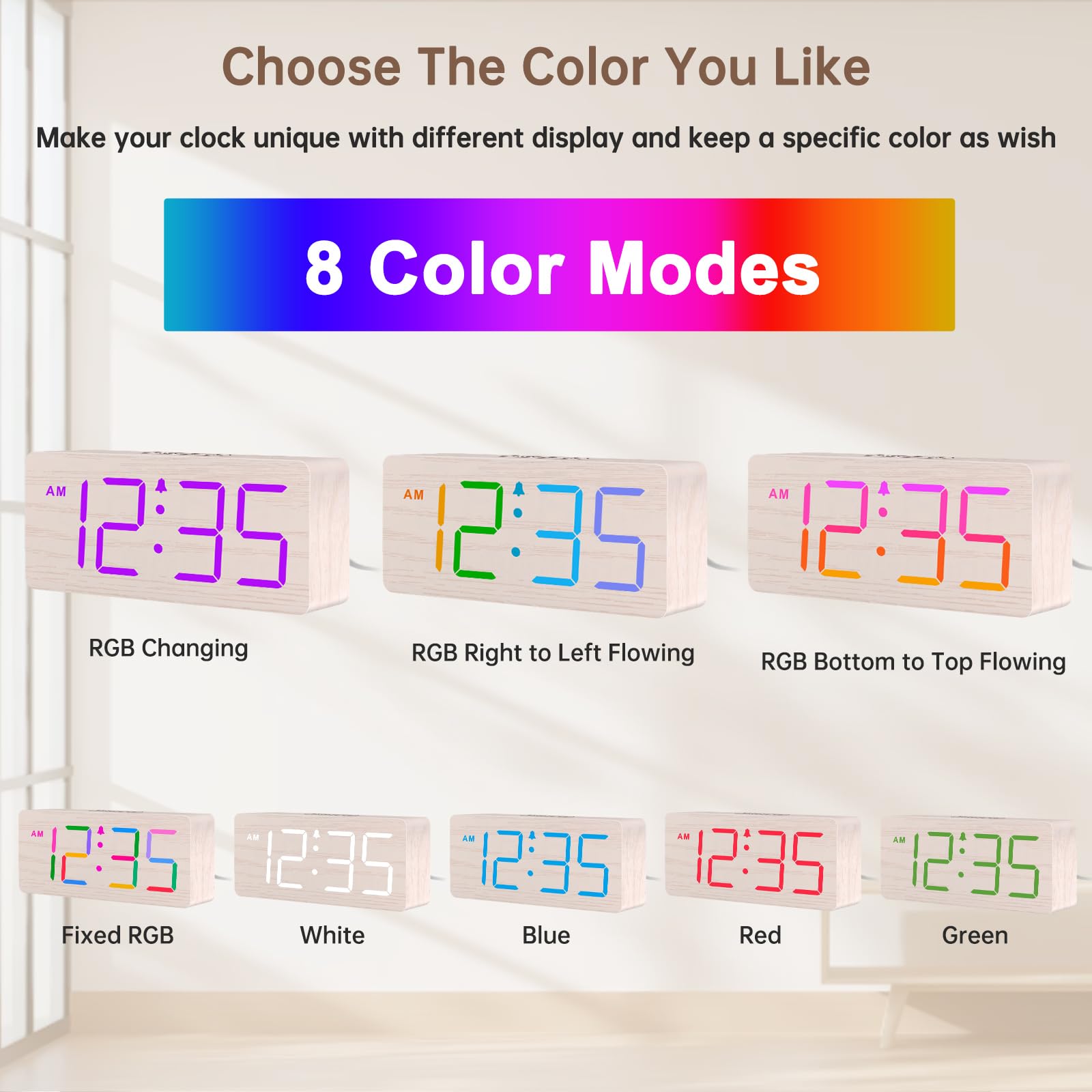 DreamSky Wooden Digital Alarm Clock for Bedroom - Desk Clock for Living Room with Large Numbers, Dimmer, Loud Alarm for Heavy Sleepers with Volume Control, DST, Office Wood Decor (Plug in Clock)