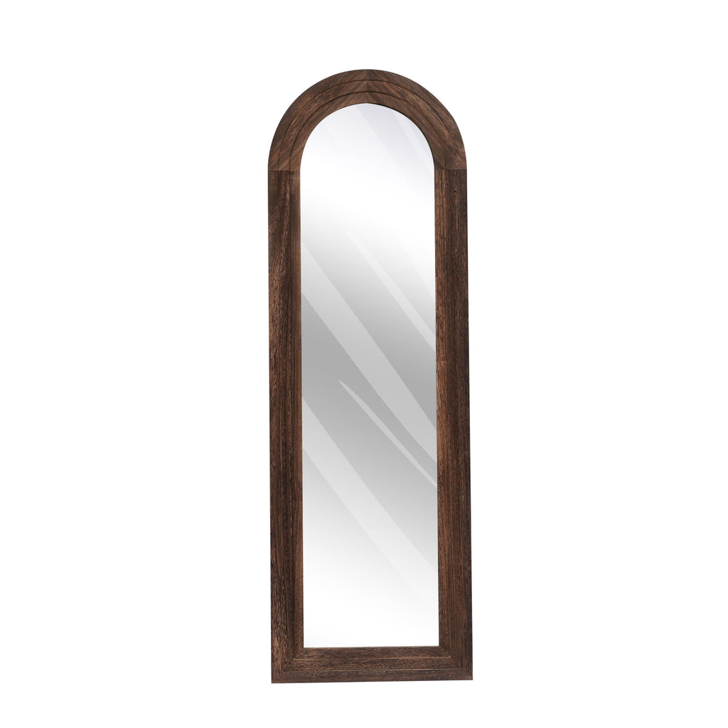 ZHUNFA Arched Full Length Mirror with Solid Wood Frame, 71x32 Farmhouse Wall Mounted Floor Mirror with Stand, Vertical Hanging, Leaning Standing for Bedroom, Living Room, Brown