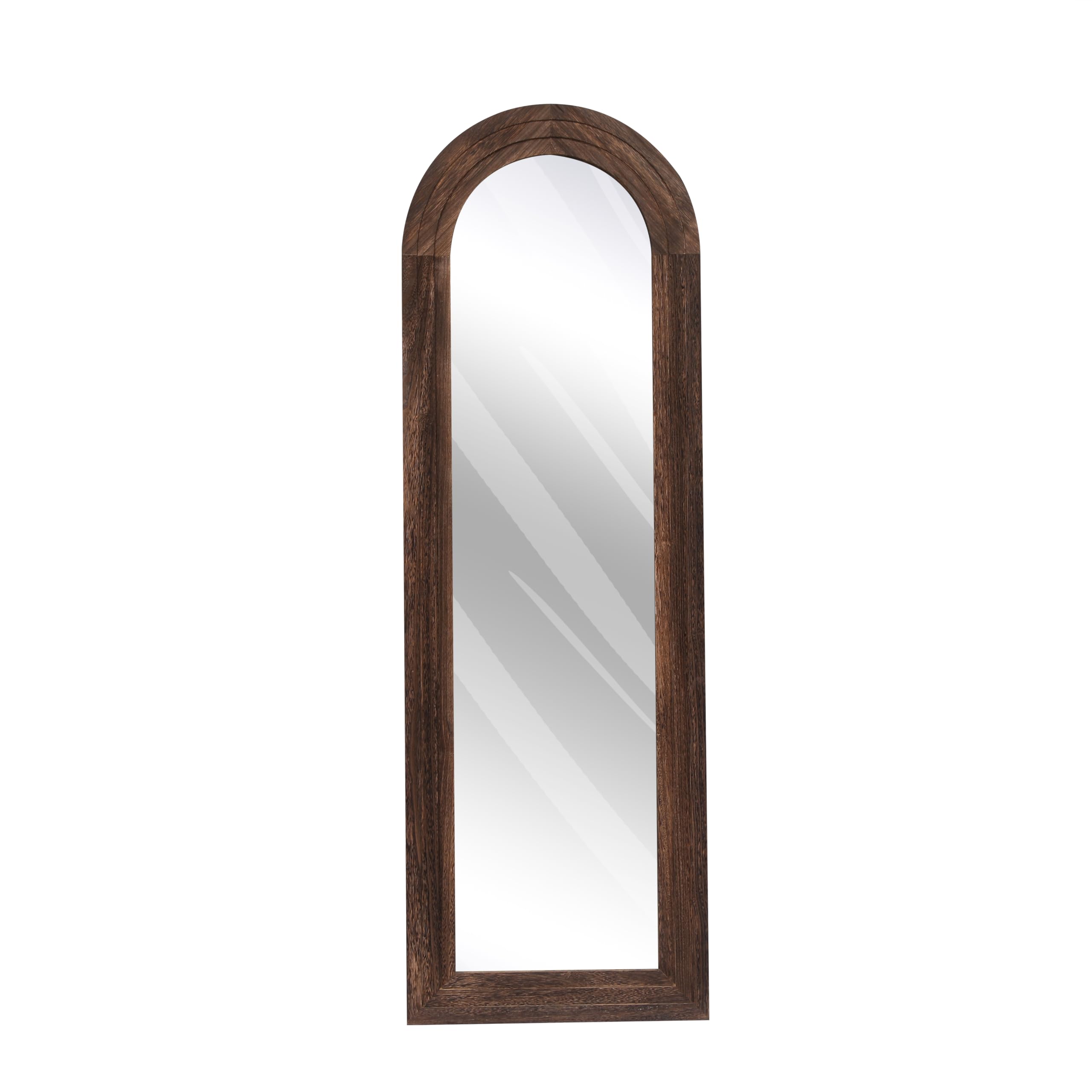 ZHUNFA Arched Full Length Mirror with Solid Wood Frame, 71x32 Farmhouse Wall Mounted Floor Mirror with Stand, Vertical Hanging, Leaning Standing for Bedroom, Living Room, Brown