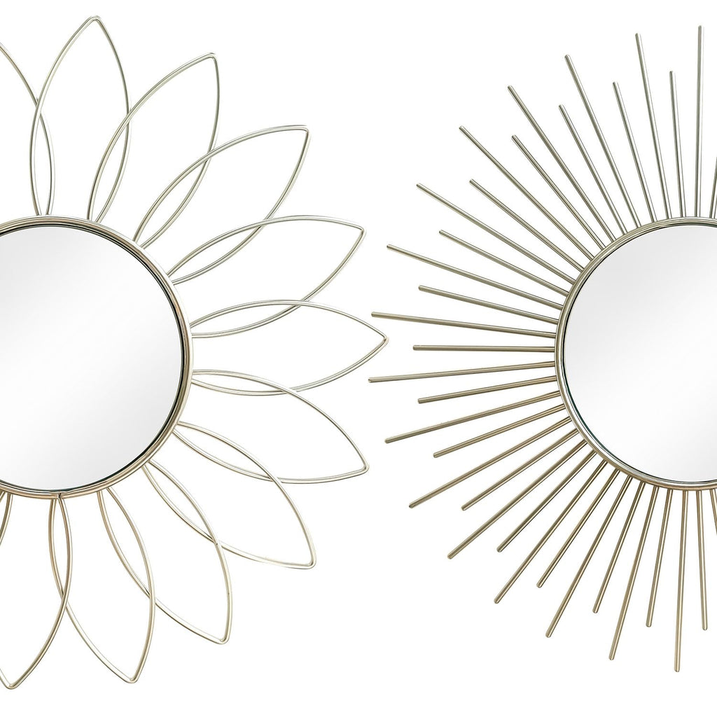 3 Pack Metal Mirrors for Wall Sunburst Wall Mirrors Home Décor Decorative Hanging Wall Art for Living Room Bedroom Entryway (Gold, Flower+Sunburst)