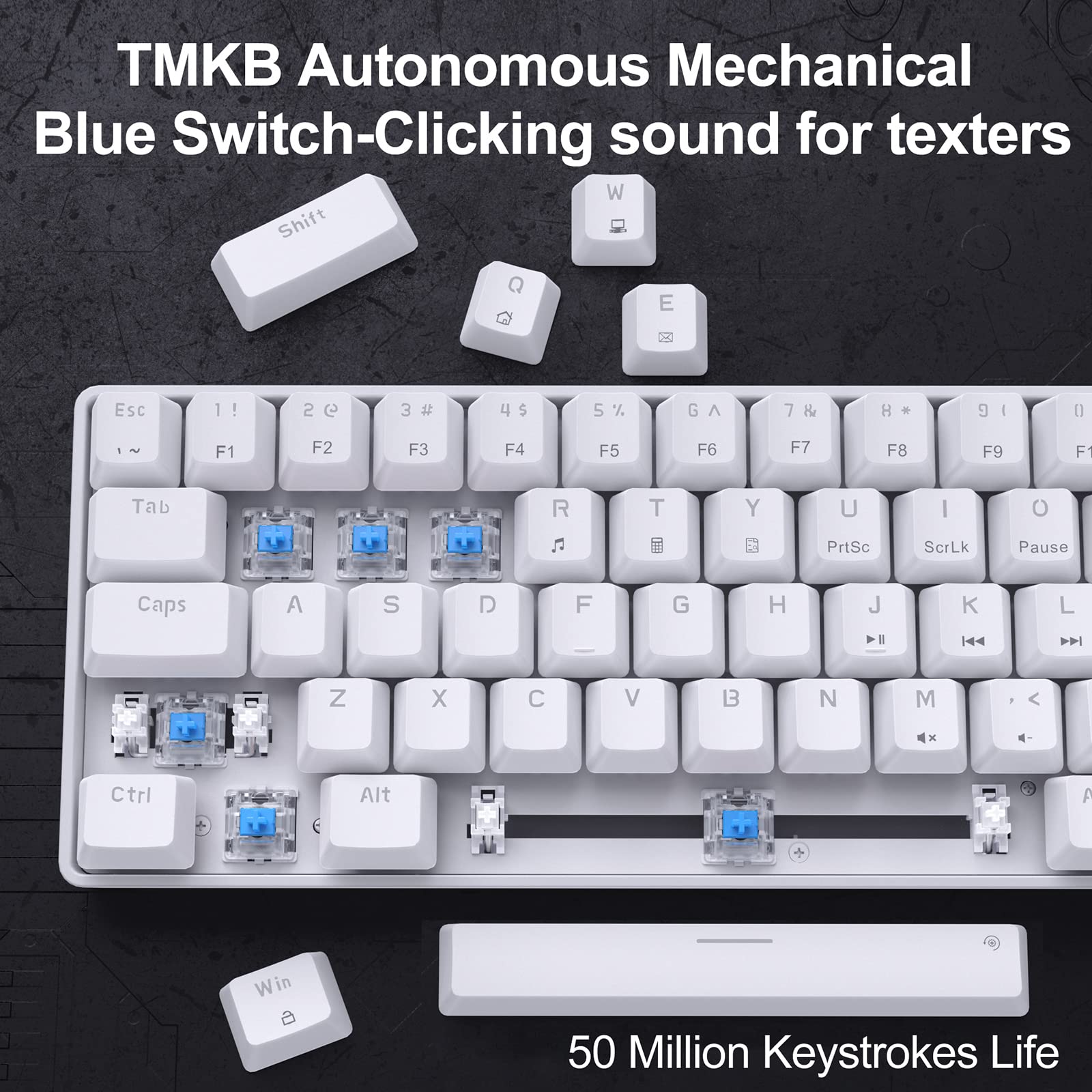 DIERYA T68SE 60% Gaming Mechanical Keyboard,Ultra Compact Mini 68 Key with Red Switches Wired Keyboard,Anti-Ghosting Keys, for Windows Laptops and PC Gamers,White
