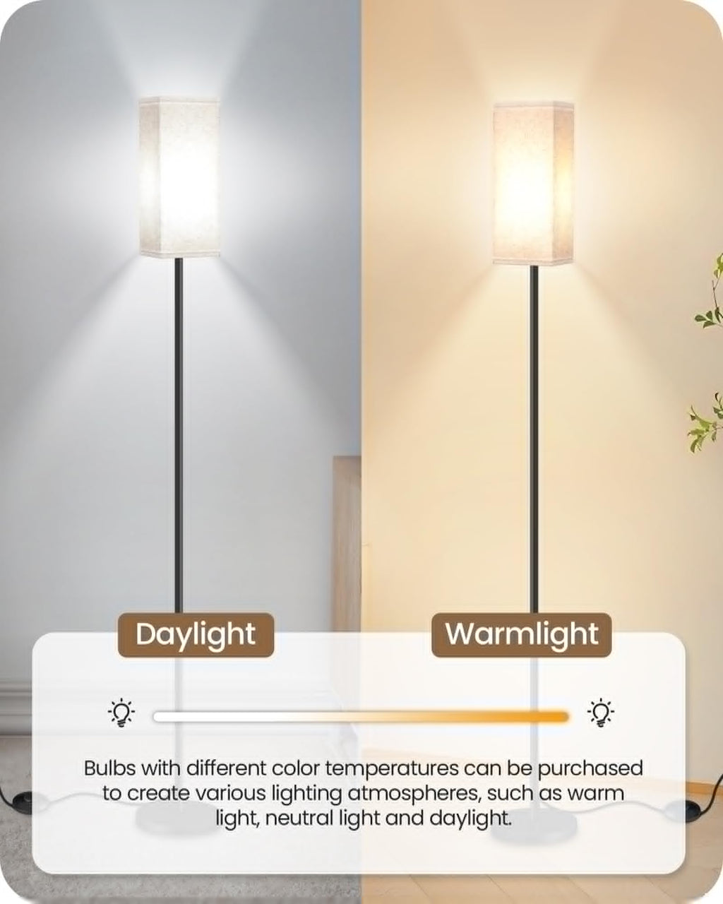 2 Pack Floor Lamp, Pole Lamp with Foot Switch, Modern Standing Lamp Lampshade, Minimalist Freestanding Lamp (Bulb Not Included), for Living Room, Bedroom Office, Black and Beige E07LDP205