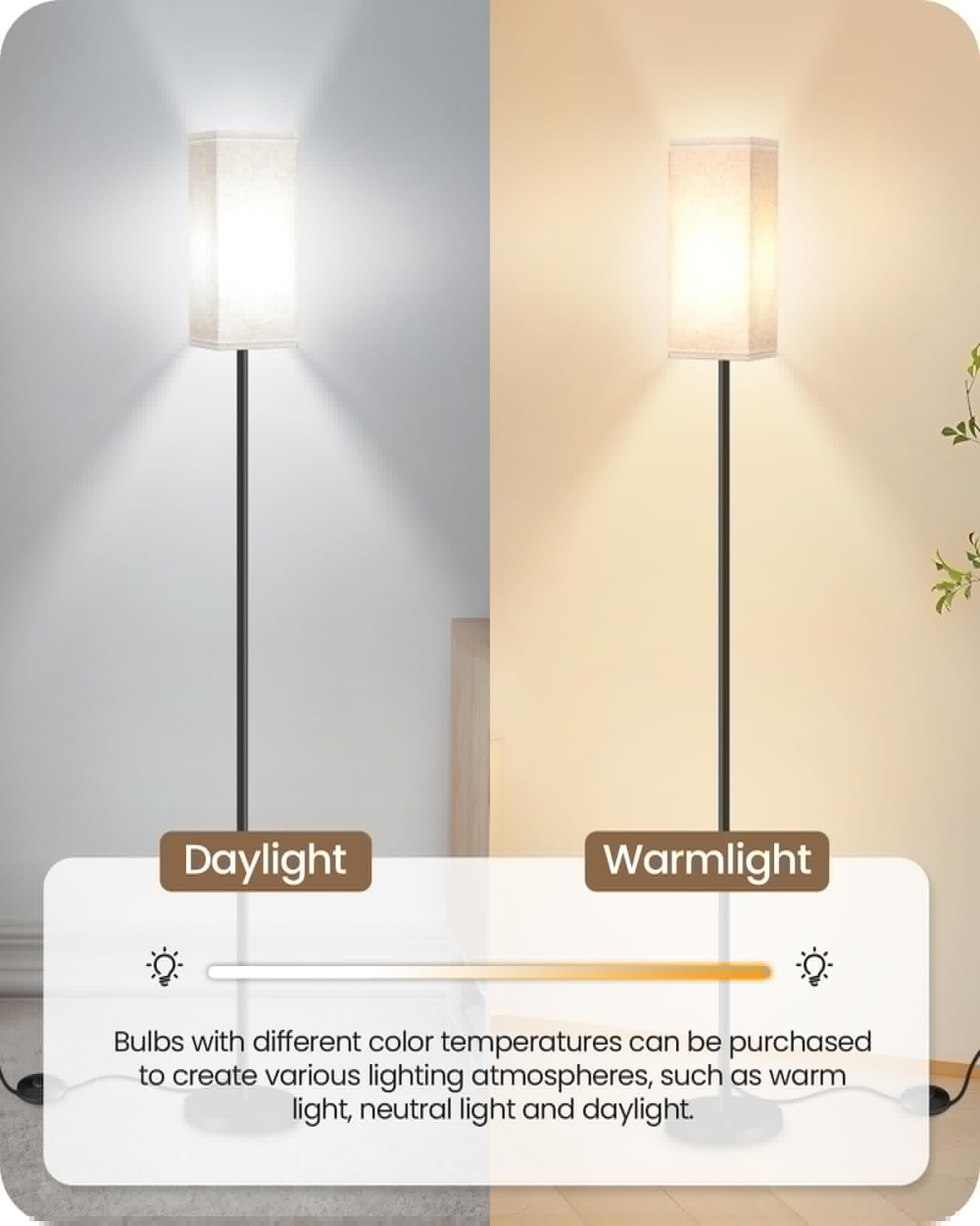 2 Pack Floor Lamp, Pole Lamp with Foot Switch, Modern Standing Lamp Lampshade, Minimalist Freestanding Lamp (Bulb Not Included), for Living Room, Bedroom Office, Black and Beige E07LDP205