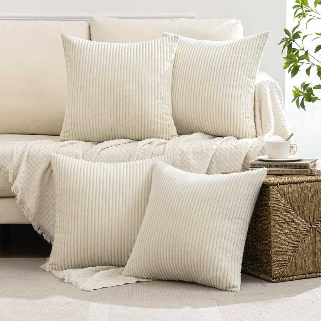 MIULEE Boho Farmhouse Sage Green Throw Pillow Covers 18x18 Inch Set of 4 Mordern Nordic Cushion Covers Soft Corduroy Spring Home Decor for Couch Bed Sofa Living Room Forest Green
