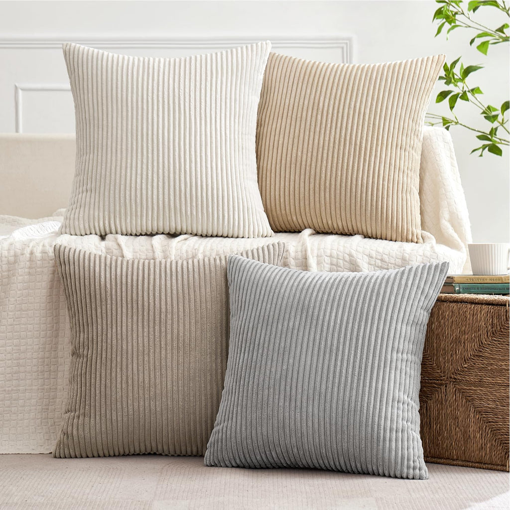 MIULEE Boho Farmhouse Sage Green Throw Pillow Covers 18x18 Inch Set of 4 Mordern Nordic Cushion Covers Soft Corduroy Spring Home Decor for Couch Bed Sofa Living Room Forest Green