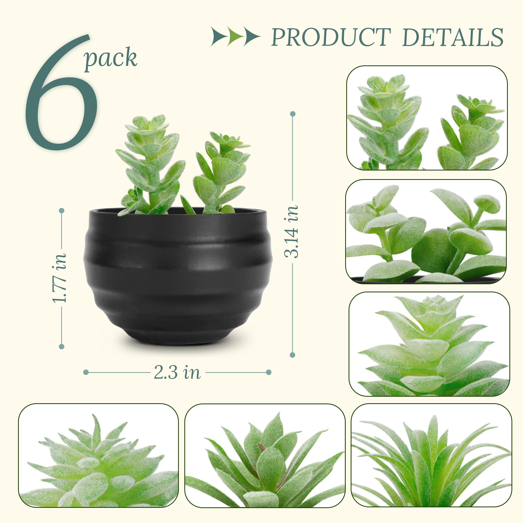 Der Rose Set of 6 Succulents Plants Artificial in Pots Small Fake Plants for Bedroom Aesthetic Living Room Shelf Bathroom Decor Office Desk Accessories