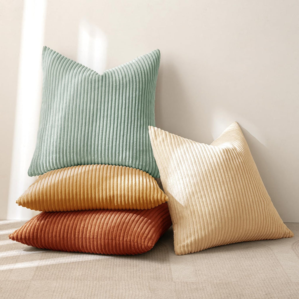 MIULEE Boho Farmhouse Sage Green Throw Pillow Covers 18x18 Inch Set of 4 Mordern Nordic Cushion Covers Soft Corduroy Spring Home Decor for Couch Bed Sofa Living Room Forest Green