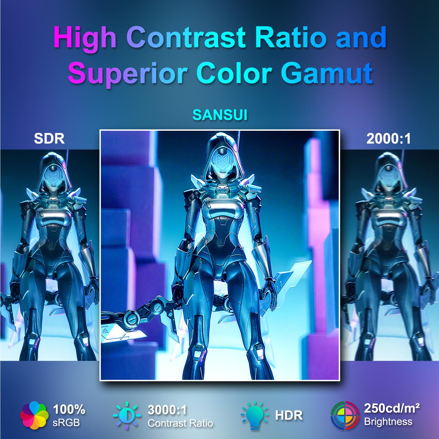 SANSUI 27 Inch Curved 240Hz Gaming Monitor FHD 1080P, 1500R Curve Computer Monitor, 130% sRGB, 4000:1 Contrast, HDR, FreeSync, MPRT 1Ms, Low Blue Light, HDMI DP Ports, Metal Stand, DP Cable Incl.