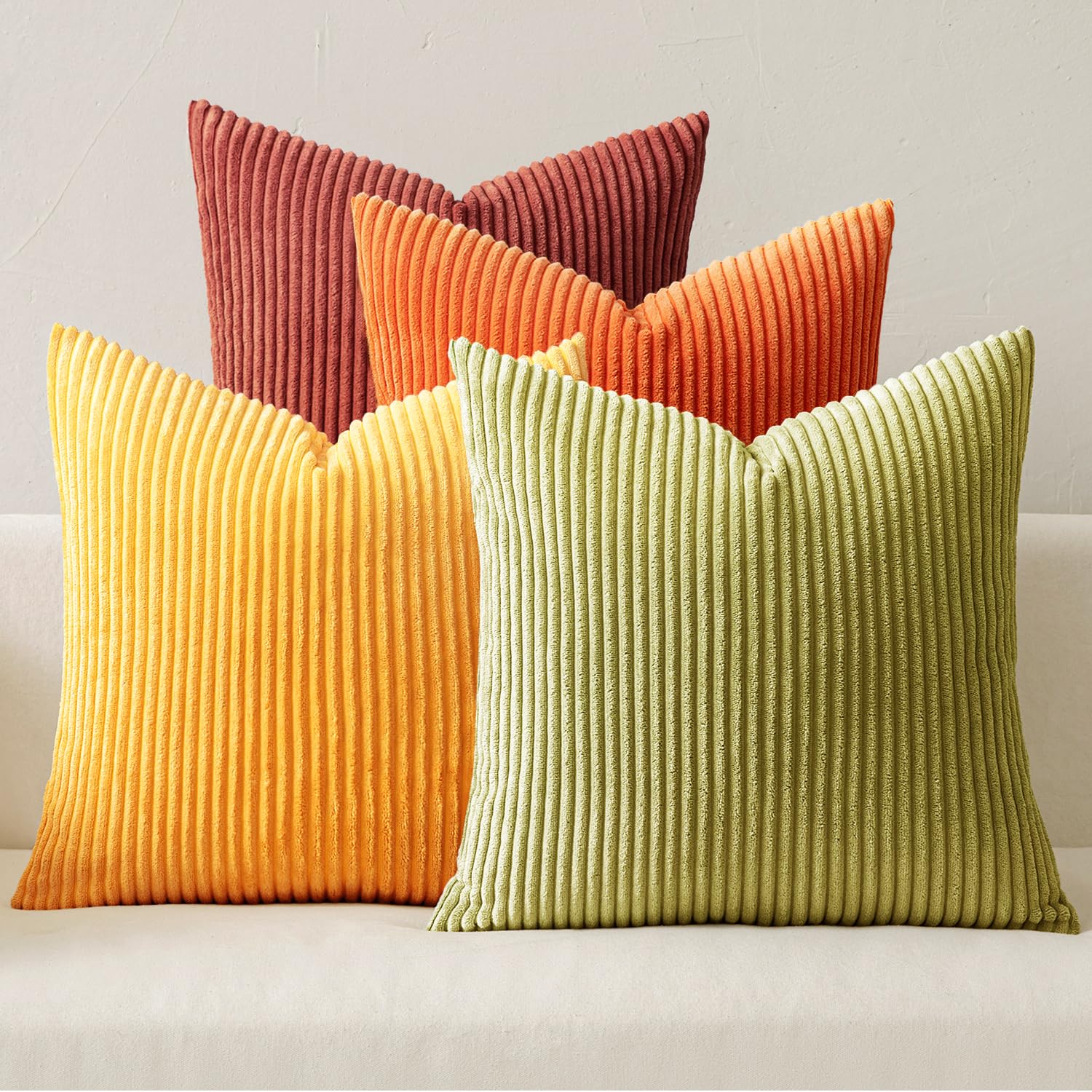 MIULEE Boho Farmhouse Sage Green Throw Pillow Covers 18x18 Inch Set of 4 Mordern Nordic Cushion Covers Soft Corduroy Spring Home Decor for Couch Bed Sofa Living Room Forest Green