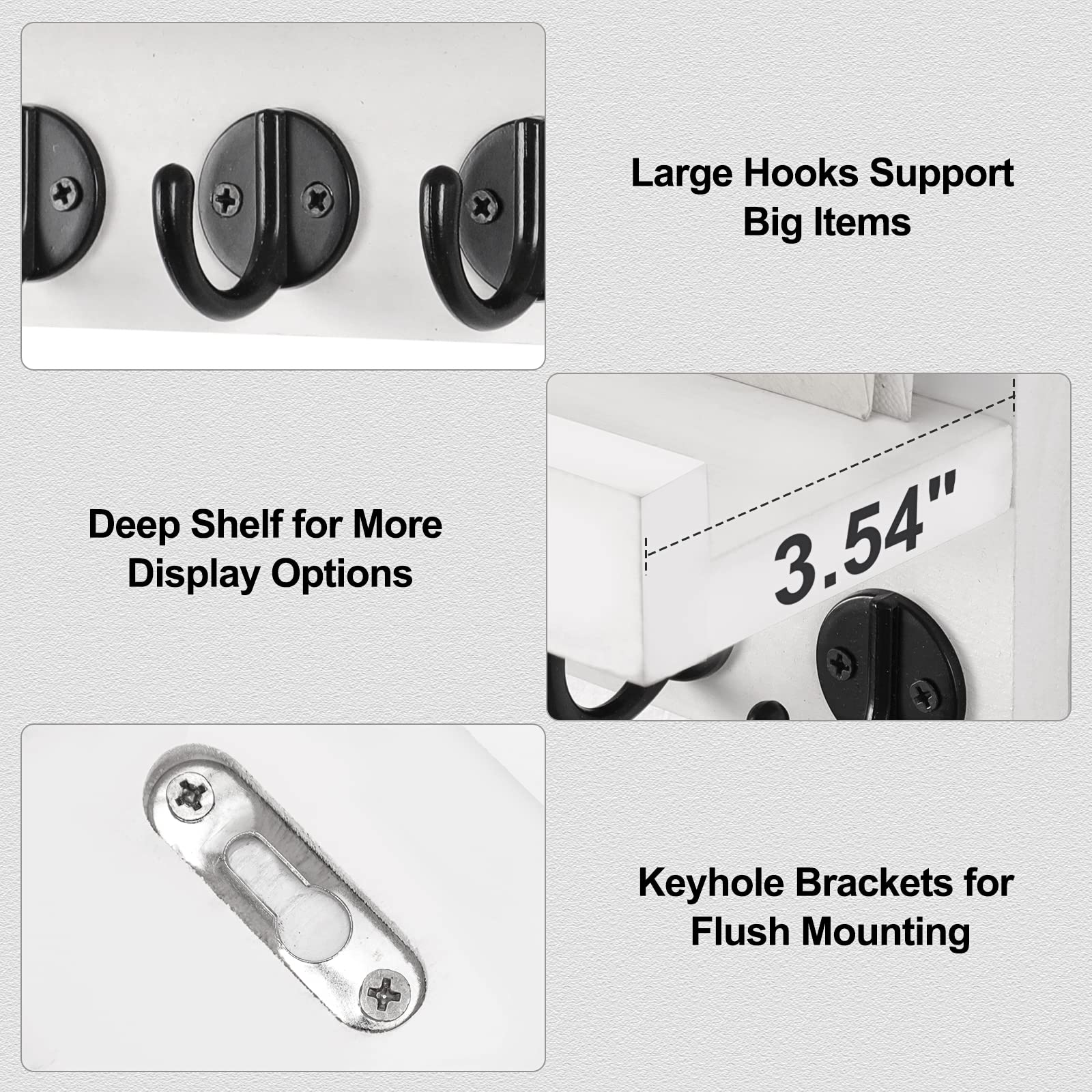 Lwenki Key Holder for Wall, Decorative Key and Mail Holder with Shelf Has Large Hooks for Bags, Coats, Umbrella – Paulownia Wood Key Hanger with Mounting Hardware (9.8”W x 6.7”H x 4.2”D)