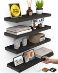 BAYKA Floating Shelves for Wall, Wall Mounted Rustic Wood Shelves for Bathroom, Bedroom, Living Room, Kitchen, Hanging Shelf for Books/Storage/Room Decor with 22lbs Capacity (Black, Set of 3, 15.7in)