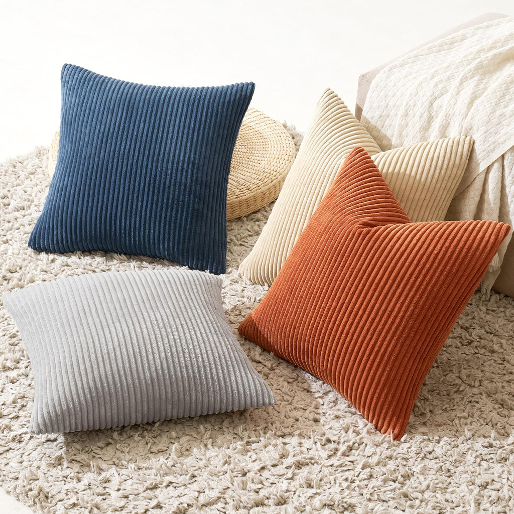MIULEE Boho Farmhouse Sage Green Throw Pillow Covers 18x18 Inch Set of 4 Mordern Nordic Cushion Covers Soft Corduroy Spring Home Decor for Couch Bed Sofa Living Room Forest Green