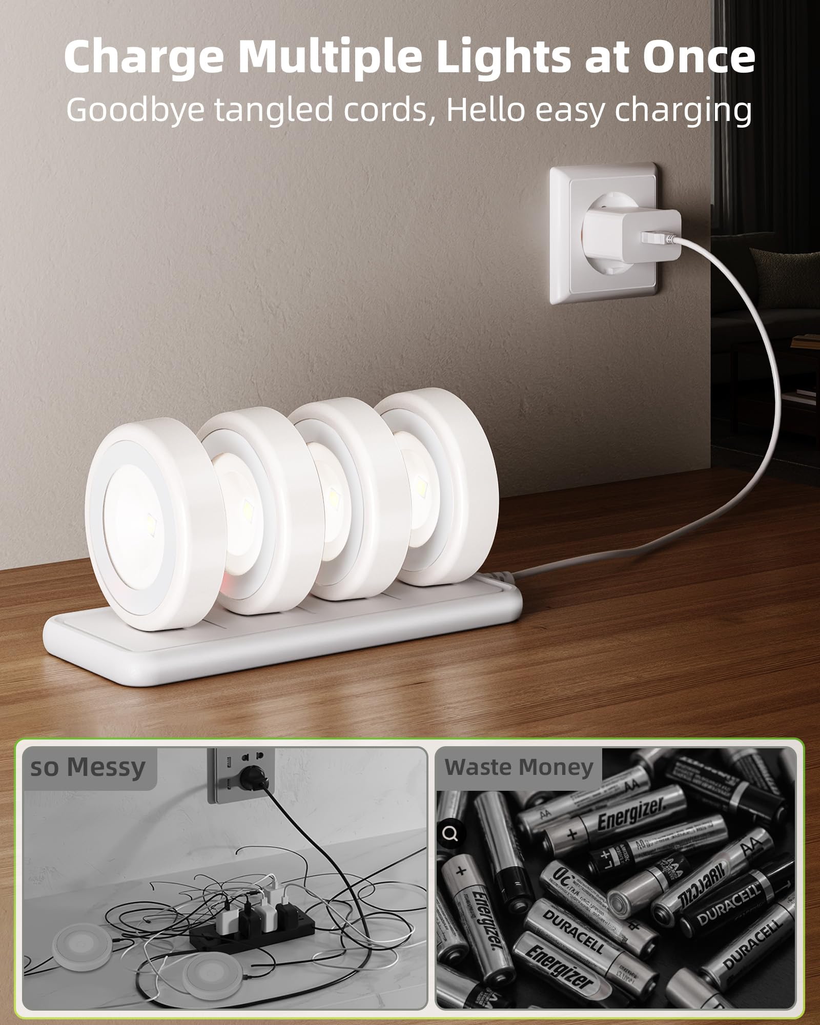 EZVALO LED Puck Lights, Rechargeable Battery Touch Light, 2.5'' Mini Tap Lights, Wireless Closet Light, Under Cabinet Lighting, 3 Color Temps, Stick On Lights Kitchen,Closet,Pantry(2 Pack)